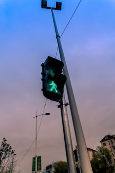 Traffic pedestrian semaphore with a green light