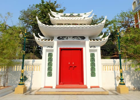 Temple Red Door of Buddhist Temple in Chinese Style.