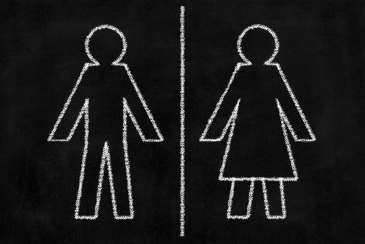 Chalkboard with WC Icon (Man and Woman Handdrawing.)