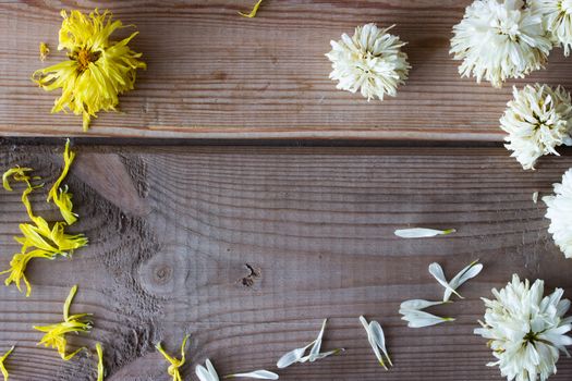 background with a dry flowers on a wooden table