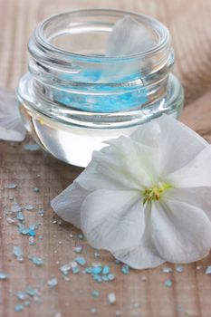 Spa beauty product. sea sult. shells and flowers