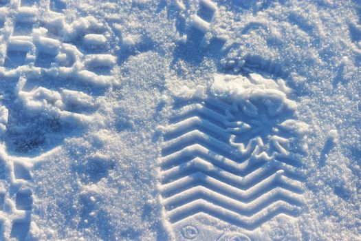 foot prints in fresh snow. close up