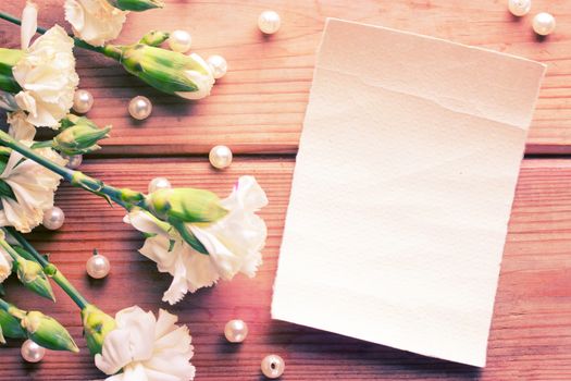 flowers and piece of paper. brithday wedding mock up