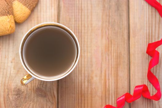 Valentine's Day, romantic template cookie bow and cup of tea