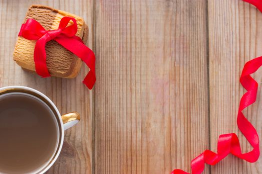 Valentine's Day, romantic template cookie bow and cup of tea