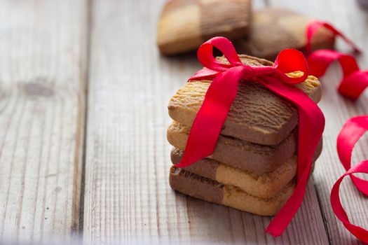 Homemade cookies with a bow. copy space