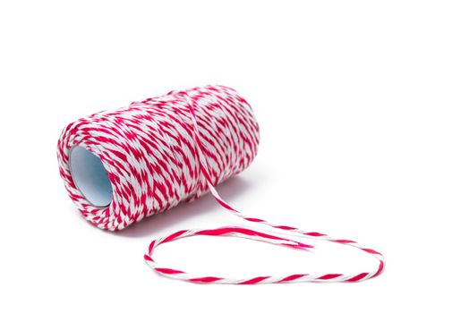 red and white rope roll isolated on white