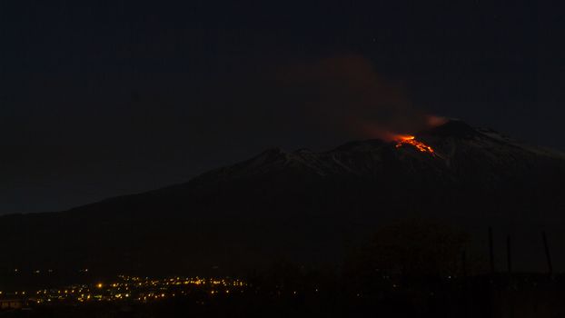 Eruption volcano Etna of april 2017. Mount Etna is an active stratovolcano on the east coast of Sicily, Italy, in the Province of Catania, between Messina and Catania.