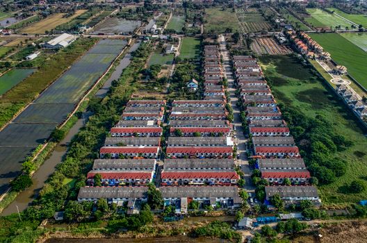 Village, housing in land development farmland in Thailand