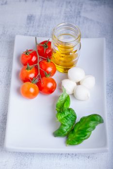 Caprese salad ingredients served in a white plate