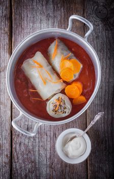 Cabbage rolls filled with minced meat and rice. 