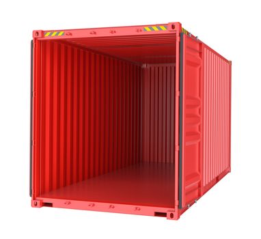 3d rendering of an open shipping container. White background