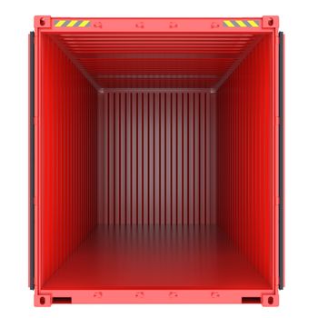 Bright red empty opened shipping container on white background. 3d rendering