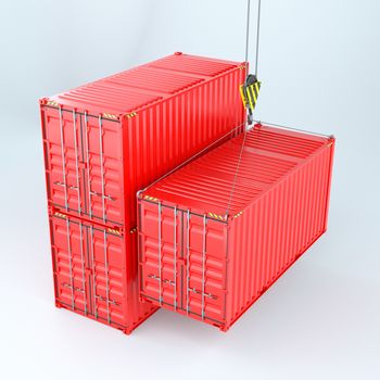 Shipping containers with crane hook. Transportation industry concept. 3d rendering