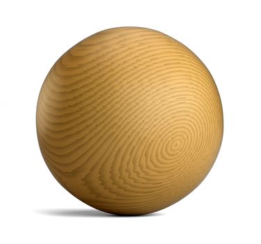 Large wooden sphere isolated on white background. 3D illustration