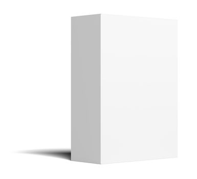 White empty vertical packing cardboard box. Isolated on white background. 3D illustration