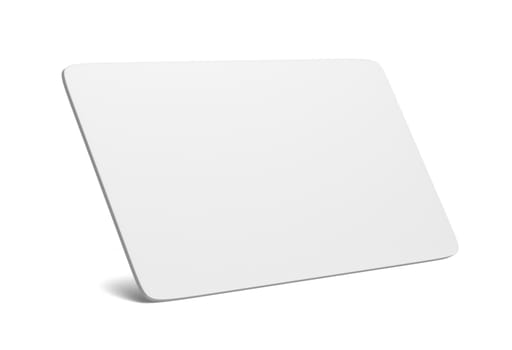 White blank card on white background. The card is on the corner. Isolated, 3d rendering. Template for your design