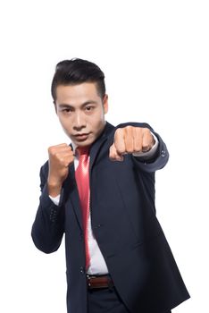 Young asian businessman fighting.