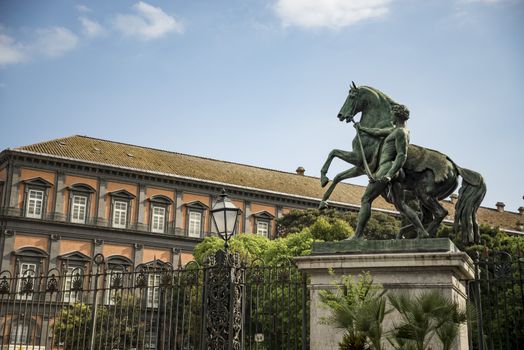 Equestrian Statue outside of the Royal palace of Naples, Italy