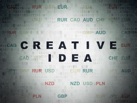 Business concept: Painted black text Creative Idea on Digital Data Paper background with Currency