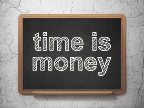 Finance concept: text Time is Money on Black chalkboard on grunge wall background, 3D rendering
