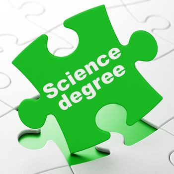 Science concept: Science Degree on Green puzzle pieces background, 3D rendering