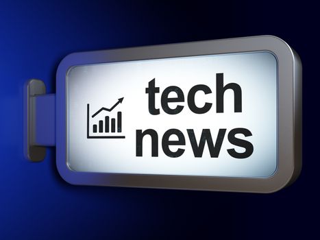 News concept: Tech News and Growth Graph on advertising billboard background, 3D rendering
