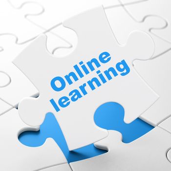 Learning concept: Online Learning on White puzzle pieces background, 3D rendering