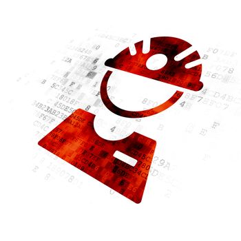 Manufacuring concept: Pixelated red Factory Worker icon on Digital background