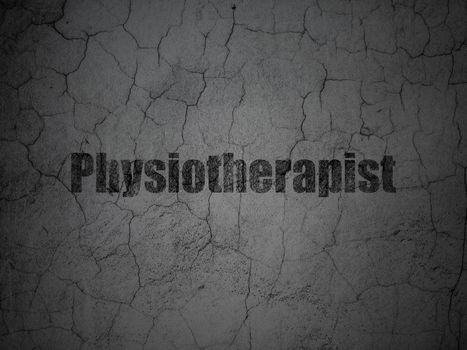 Medicine concept: Black Physiotherapist on grunge textured concrete wall background