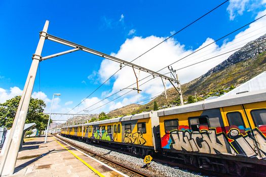 Graffiti sprayed train at the station of St.James South Africa