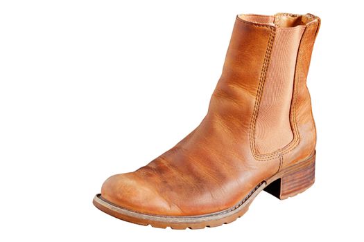 Brown leather boots on a white background.