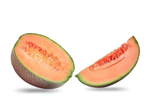 Ripe melon of sliced on a white background.