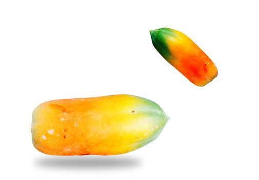 Papaya is ripe on a white background.