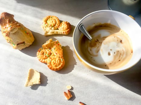 cappuccino mug with crumbed biscuits for morning breakfast