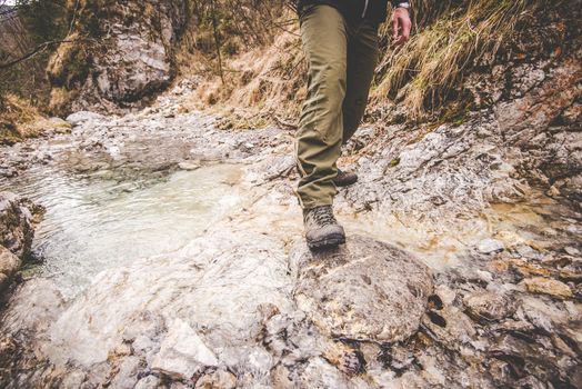 exploring the little creek - wanderlust travel concept excursion in wild nature - outdoor activity italian Alps