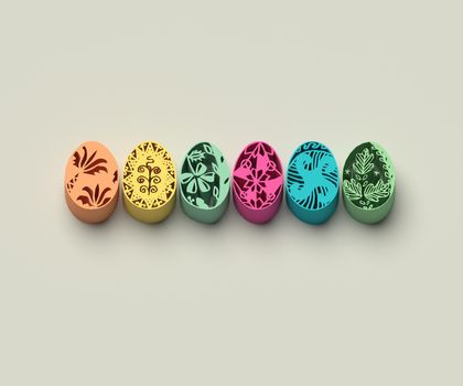 3D EXTRUDED EASTER EGGS ON PLAIN BACKGROUND
