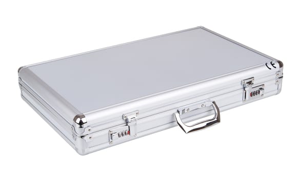 Suitcase with ophthalmological equipment on white background