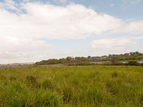 blue and cloudy countryside scene outside in an open field