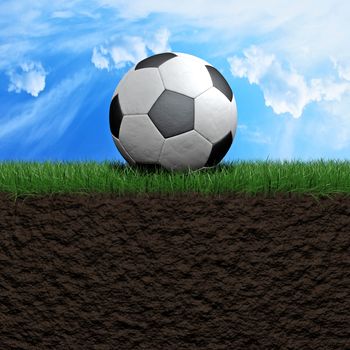 Football or soccer ball on the grass 3d illustration