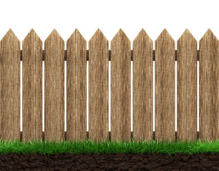 Wooden fence and grass isolated 3d illustration