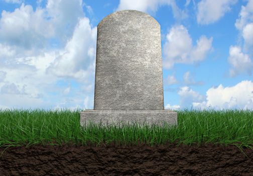 Gravestone on a grass field background 3d illustration