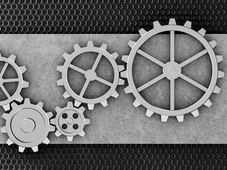 Metal gears mechanism geared 3d illustration