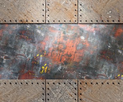 Metal texture with plates and rivets background 3d illustration