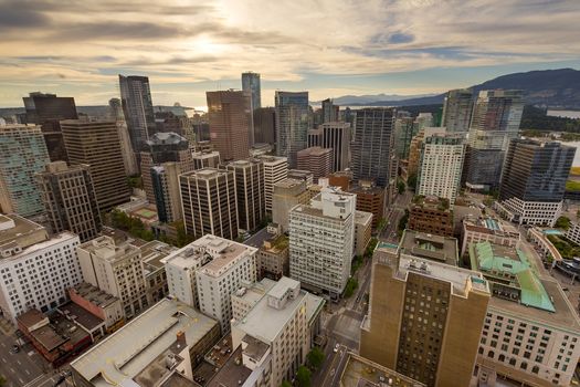 Aerial view of Vancouver British Columbia Canada downtown