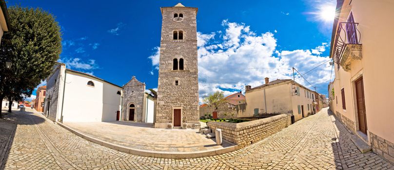 Cobbled street of Nin panoramic view, Dalmatia, Croatia