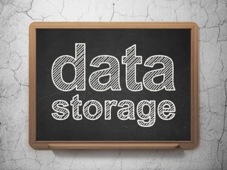 Information concept: text Data Storage on Black chalkboard on grunge wall background, 3D rendering