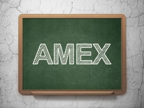 Stock market indexes concept: text AMEX on Green chalkboard on grunge wall background, 3D rendering