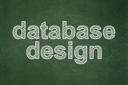 Software concept: text Database Design on Green chalkboard background