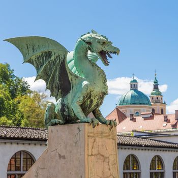 Famous Dragon bridge or Zmajski most, symbol of Ljubljana, capital of Slovenia, Europe.